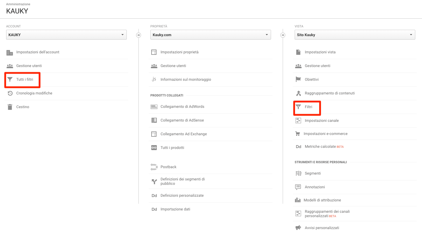 Filtri Google Analytics