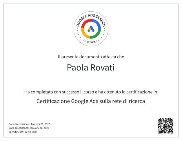 Certificazione Google Ads sulla Rete di Ricerca 2026