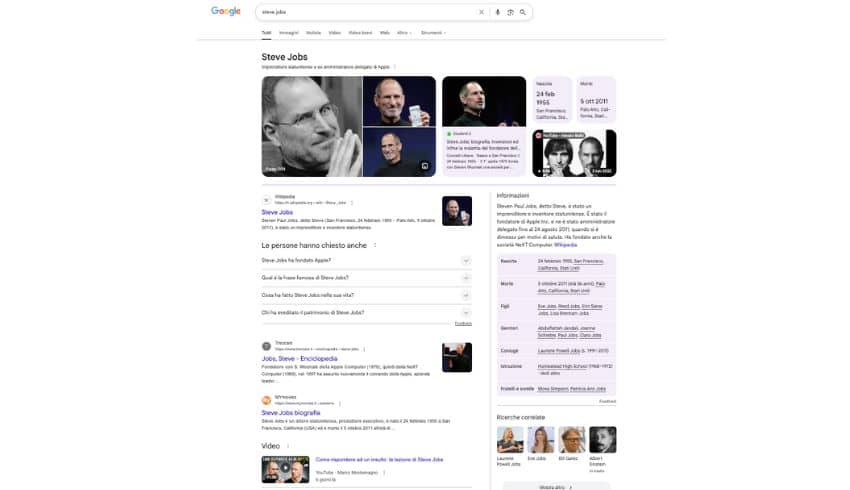 Steve Jobs - Knowledge Panel di Google